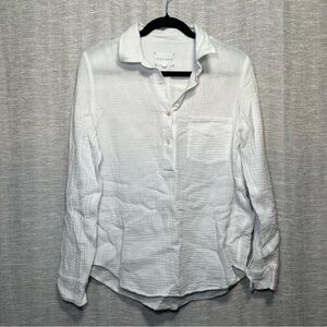 Alice Walk White Gauze Organic Cotton Relaxed Button-Front Casual Shirt XS